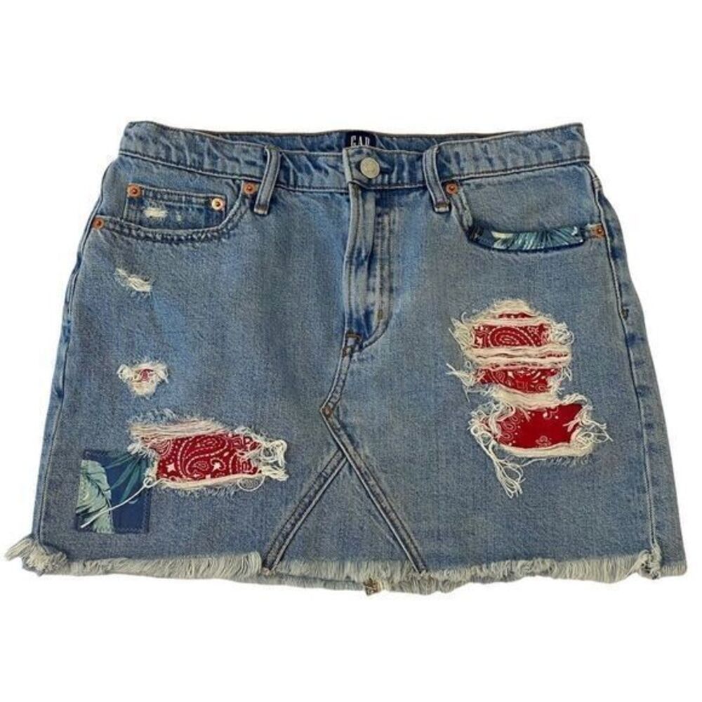 Gap Bandana Floral Patchwork Jean Denim Mini Skirt